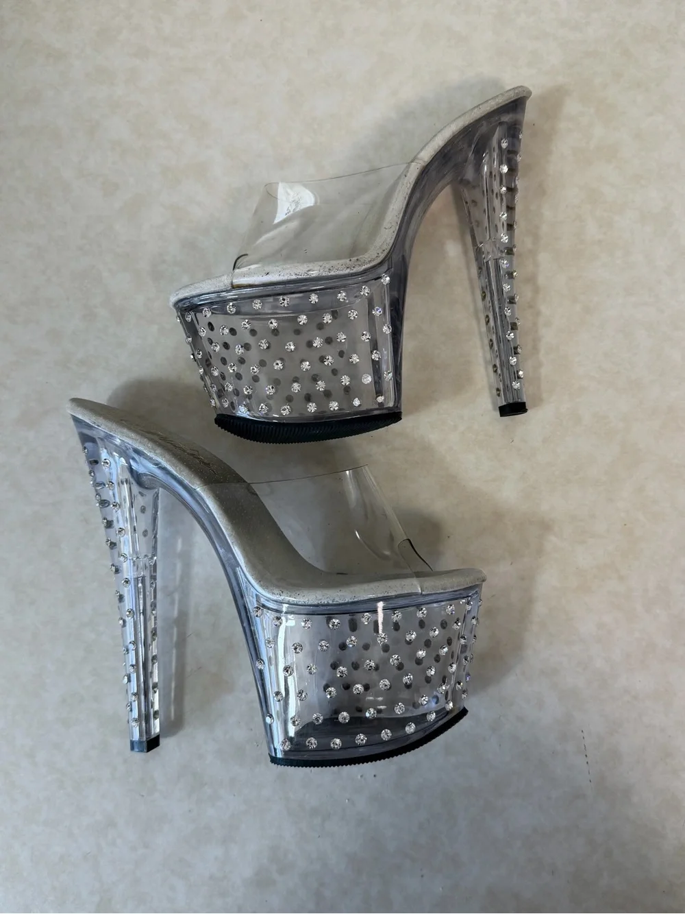 Pleaser Clear Platform Heels with Rhinestone Accents